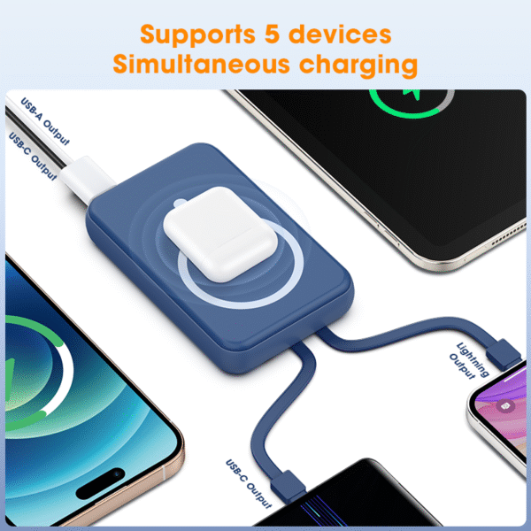 H101 Magnetic Wireless Type-C Power Bank 10000mAh Portable Charger Built-in Cables LED Display Li-Polymer