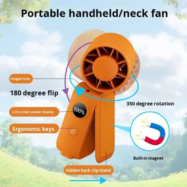 D3 Foldable Neck Hanging Handheld Mini Fan Waist/Desktop/Head Multi-directional Rotation
